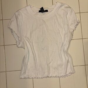 Forever 21 White Fitted Ribbed Short Sleeve Tee